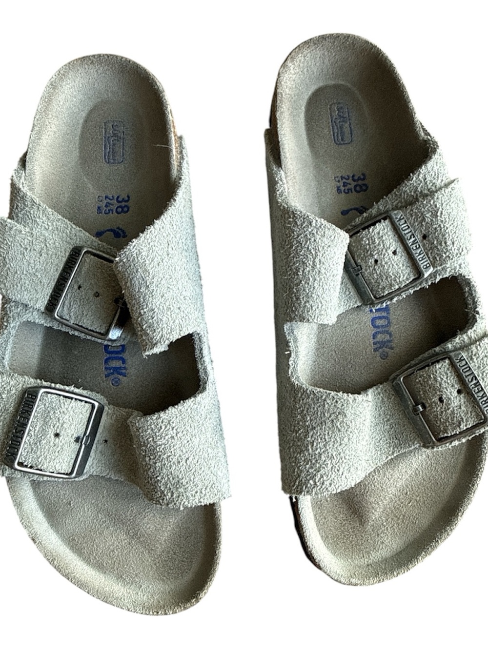 Birkenstock Suede Two-Strap Sandals in Light Gray